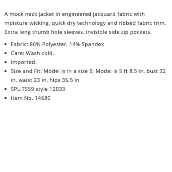 Splits59 Transitional Full Zip Thumbhole Long Sleeve Pocket Jacquard Jacket S - Picture 9 of 10